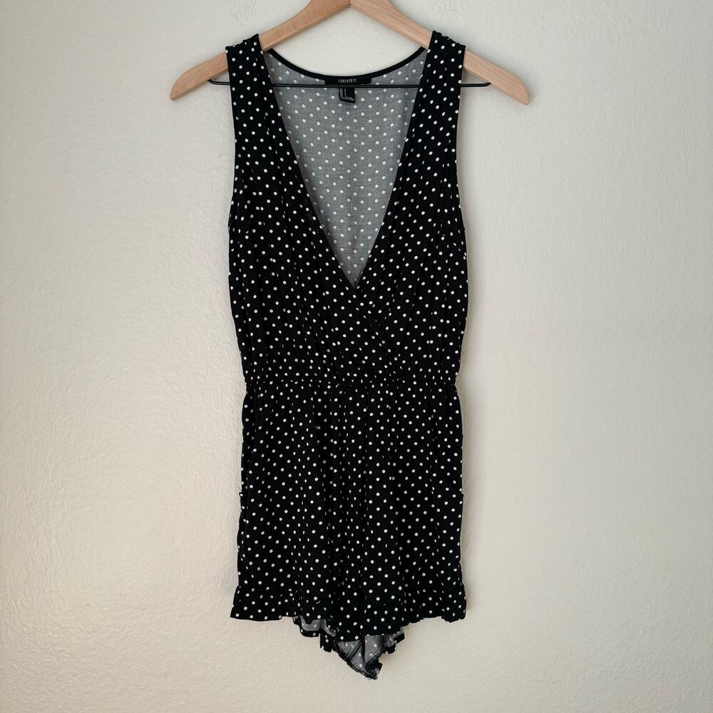 Forever 21 Women's Polka Dot Romper Tank V Neck Sleeveless Top Size Small